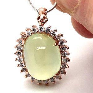 Prehnite 15.50ct Rose Gold Finish Solid 925 Sterling Silver Pendant